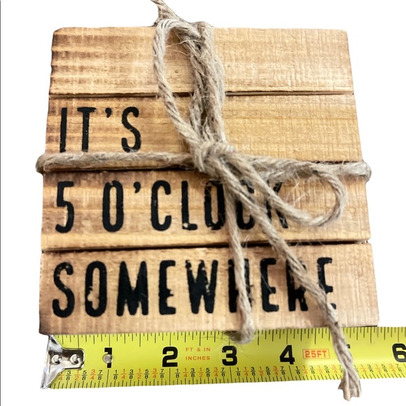 NWOT Mud Pie Wooden Pallet Coasters - “It’s 5:00 Somewhere” - Picture 5 of 7